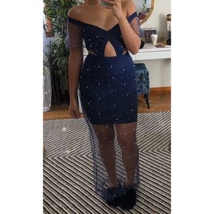 Navy Blue Pearl Diamond Dress